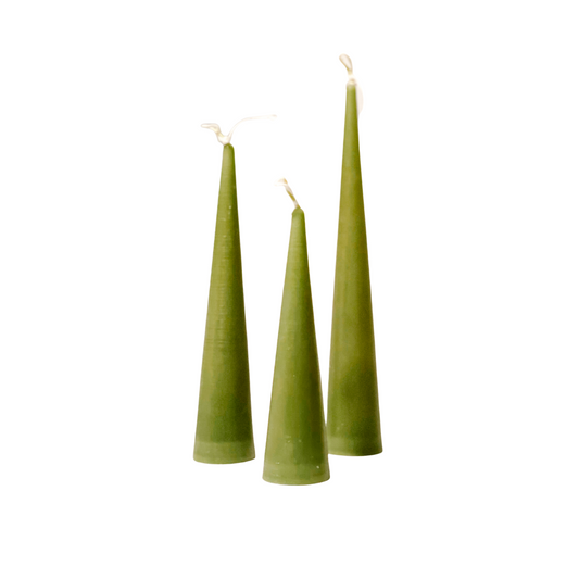 Cone Taper Beeswax Candle in Olive