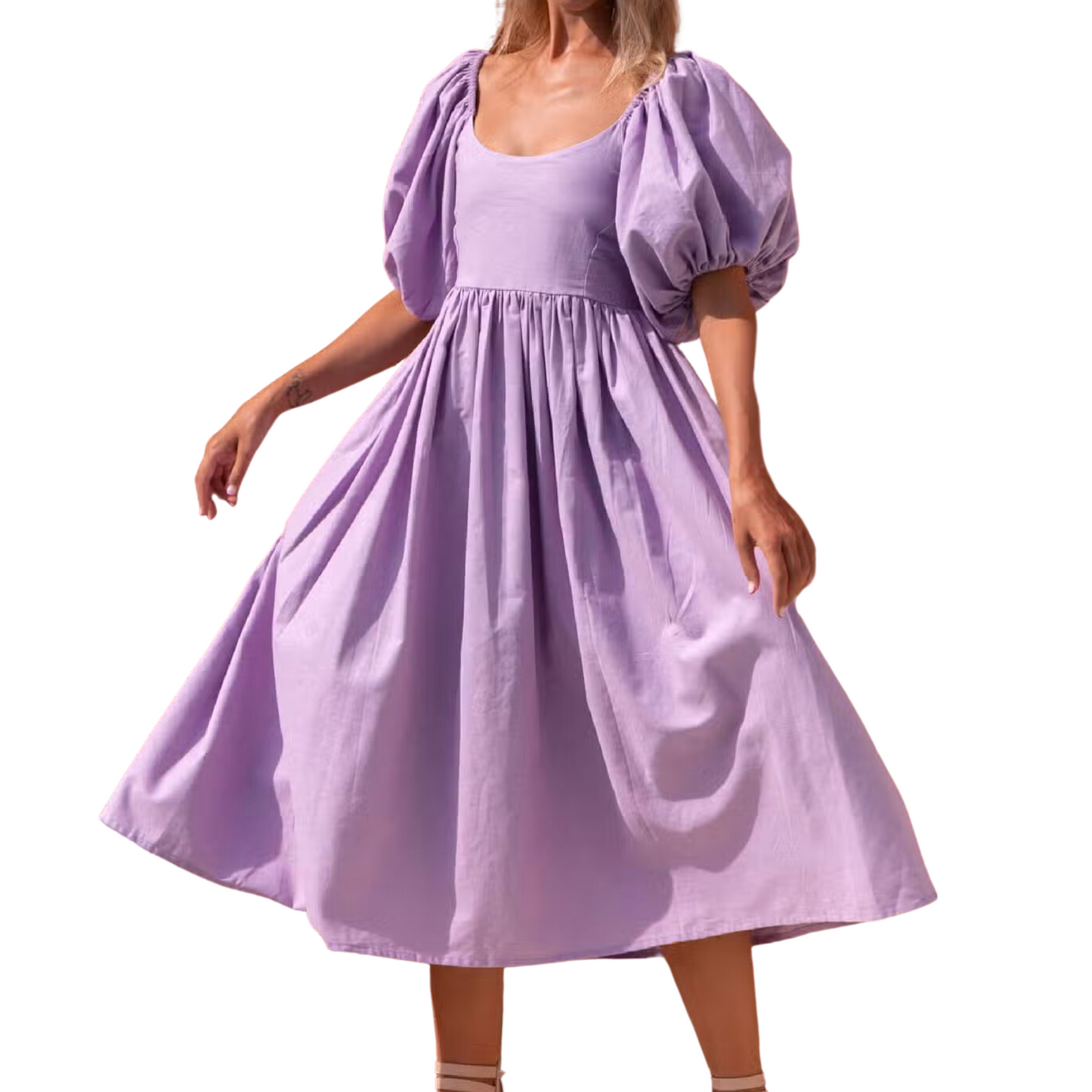 Lavender Cherie Puff Sleeve Midi Dress