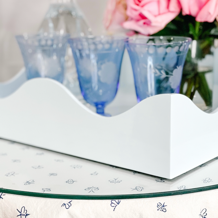 Sky Blue Scalloped Lacquered Tray